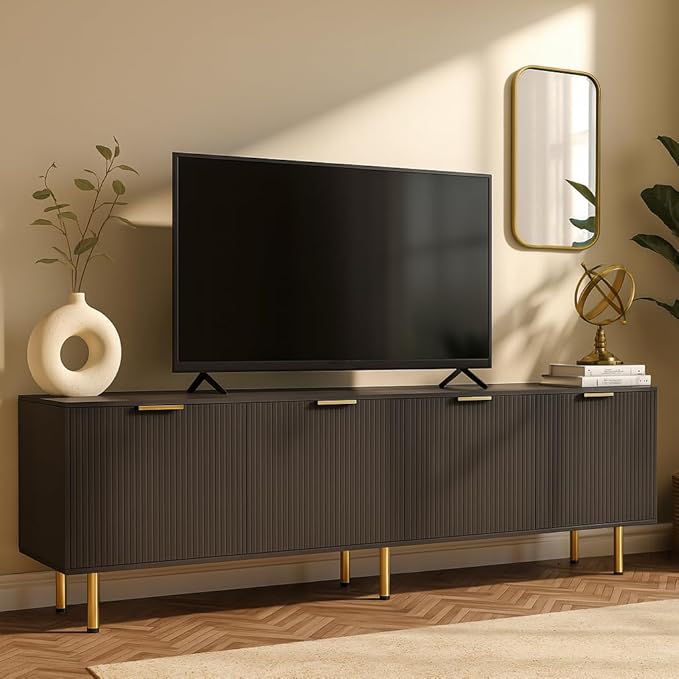 Black TV Stand for TVs up to 80 Inch,Mid Century Modern TV Console,TV Stands for Living Room & Bedroom,Entertainment Center with Storage,Entertainment Stand,TV Cabinet for 55,60,65,70,72,75,80 Inch TV