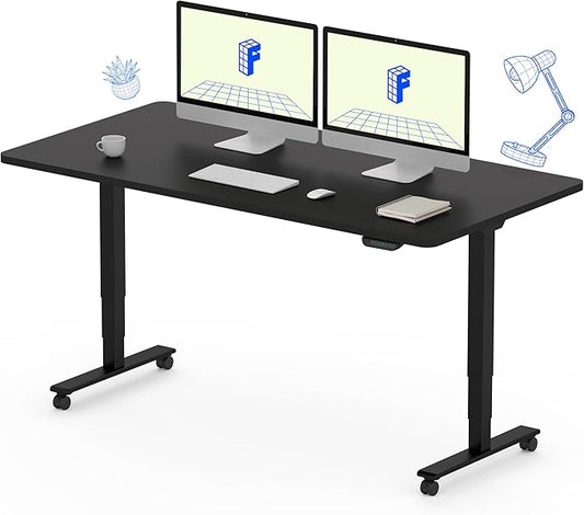 FLEXISPOT E6 MAX Dual Motor 3 Stages Standing Desk 55x28 Inch Whole-Piece Board Electric Height Adjustable Stand Up Desk 150KG Load Capacity(Black Frame + Black Desktop)