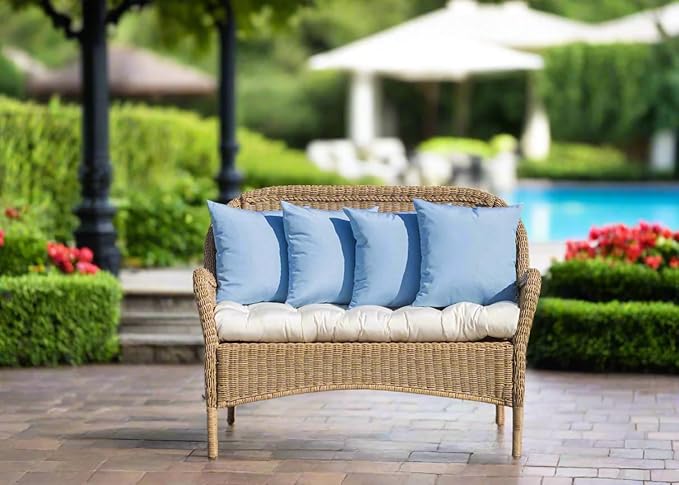 RSH DECOR: Sunbrella Square Throw Pillows Set of 2 | 17" x 17" | Water and Fade-Resistant Performance Fabric | Outdoor Pillow Covers with Down-Alternative Inserts | Canvas Air Blue
