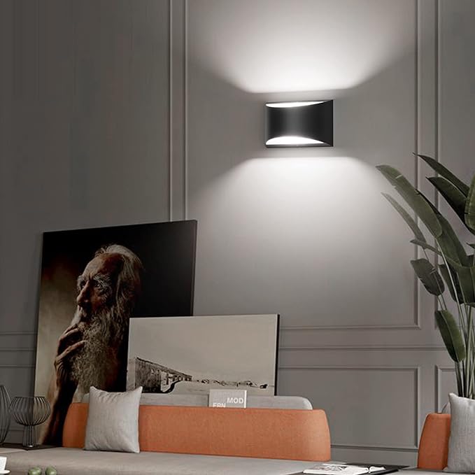 Aipsun Indoor Black Modern LED Wall Sconce Interior Wall Lights Set of 2 Hardwired Up and Down Wall Mount Light for Living Room Bedroom Hallway Corridor Cool White 6000K(with G9 Bulbs)