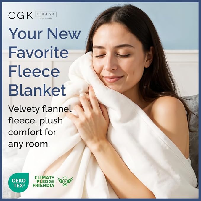 Ultra Soft Fleece Blanket Throw Size - Flannel Fleece Luxury Throw Blanket - Lightweight for Couch Bed Chair - Thick, Warm and Breathable - All Season Cozy Anti-Static Microplush Bedding, White