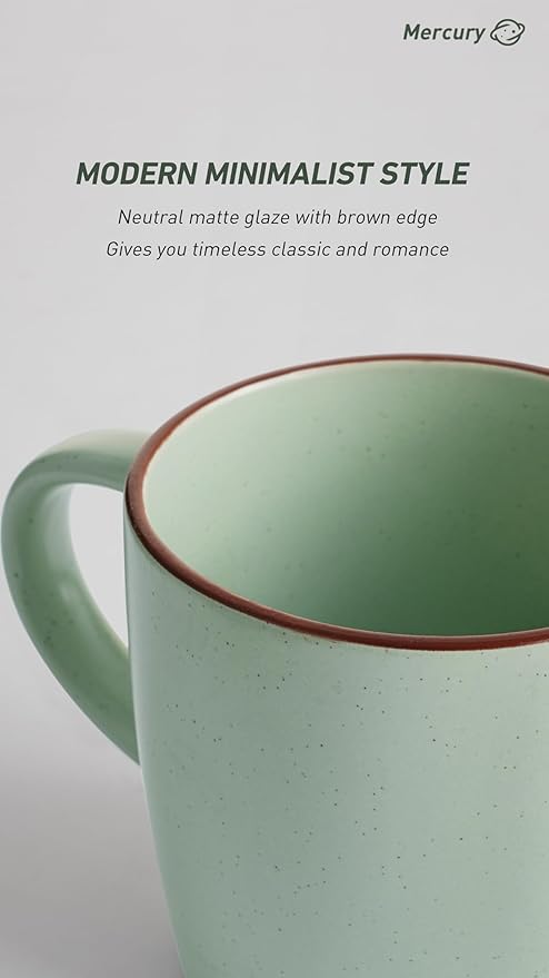 famiware Mercury Coffee Mugs 13 oz, Coffee Mugs Set of 6 with Handle, Cups for Latte, Hot Tea, Cappuccino, Mocha, Cocoa, Light Green
