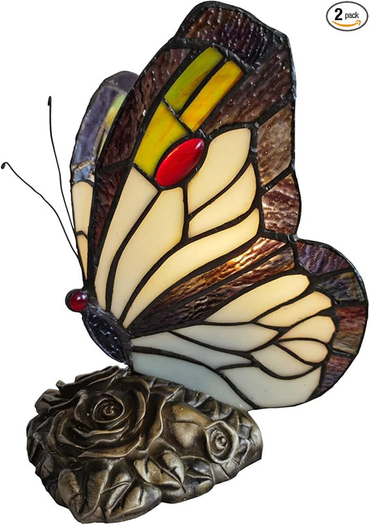 Bedside Table Lamp LED Tiffany Black White Butterfly Nightstand Table Lamps Stained Glass Shade ON Off Switch Home Office Desk Lamp Night Light Girl Grandma Mothers Day Gifts W/Gift Box