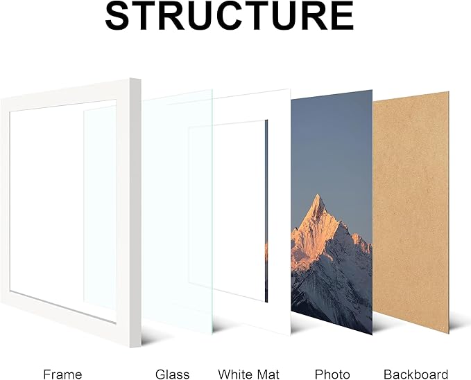 11x14 Picture Frame Set of 4, High Definition Real Glass, Display Pictures 8x10 with Mat or 11x14 Without Mat, Gallery Wall Hanging Photo Frames, White