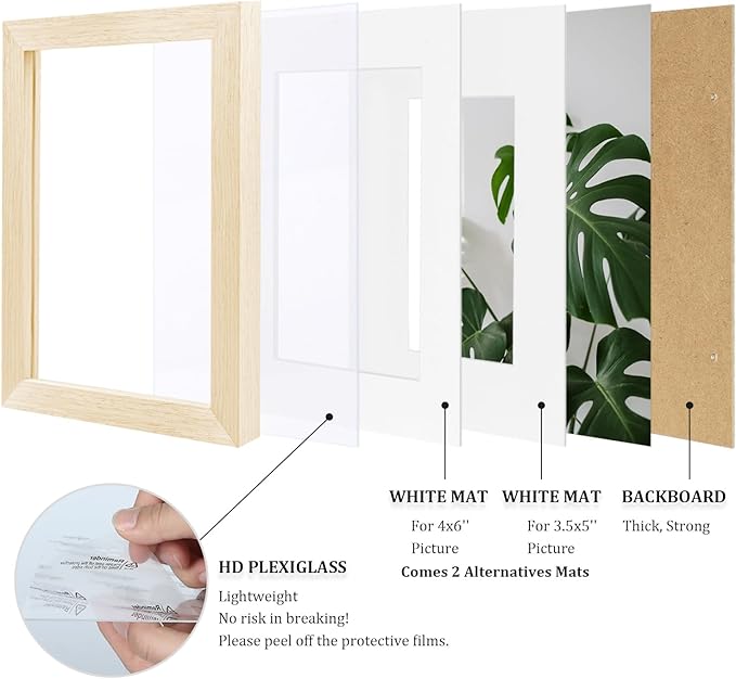 Egofine 5x7 Picture Frame Made of Solid Wood with Plexiglass, Display Pictures 3.5x5/4x6 with Mat or 5x7 Without Mat for Tabletop and Wall Mounting, Oak Wood