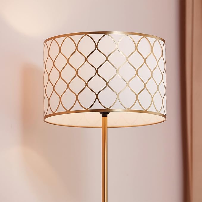 Globe Electric 65787 Kinsley 65" Floor Lamp, Matte Brass, Metal Mesh Over Cotton Shade