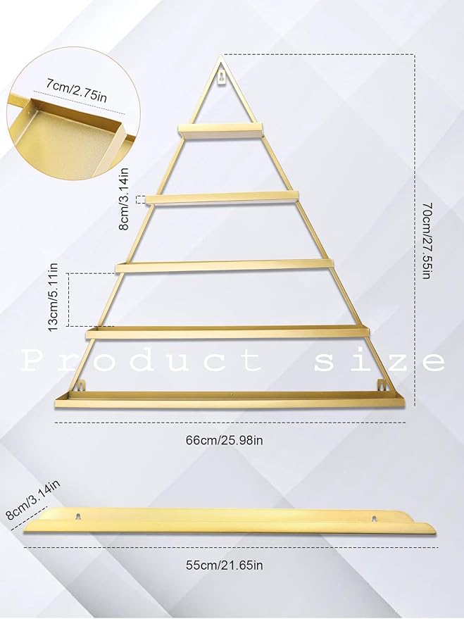 EBANKU 10PCS Nail Polish Racks 5 Tiers Nail Polish Shelf for Wall Triangular Display Rack Cosmetic Display Cases Lipstick Perfume Wall Shelf Essential Oil Organizers for Home Spa Nail Salon Shop(Gold)