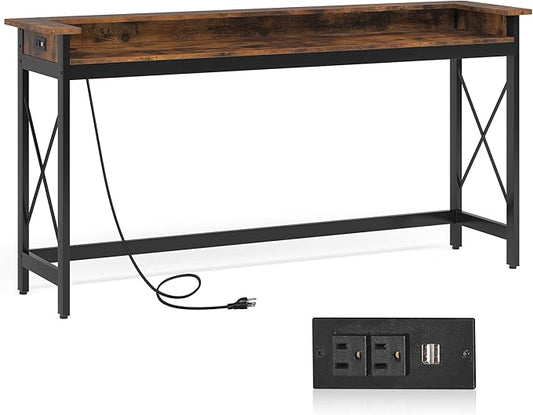 LITTLE TREE 70.9 inch Long Sofa Console Table with Outlets Charging Station Narrow Entryway Hallway Accent Furniture