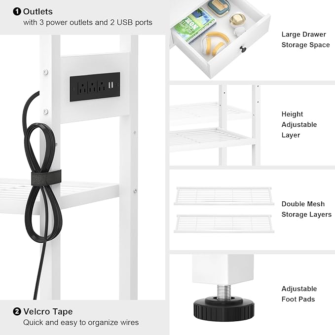 Ecoprsio 47'' Entryway Table with Outlets and USB Ports, Console Table with 3 Drawers, Sofa Table Narrow Long with Storage Shelves for Living Room, Couch, Hallway, Foyer, Kitchen Counter, White