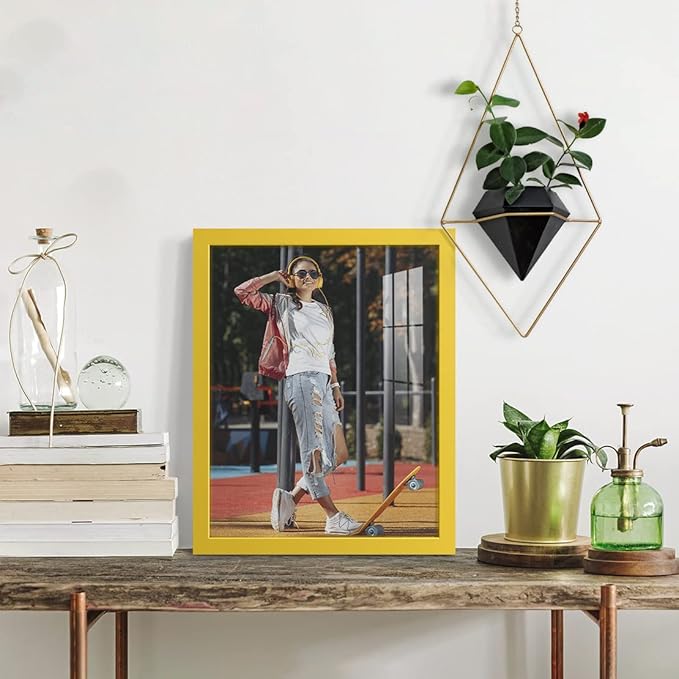Renditions Gallery 11x14 inch Picture Frame High-end Modern Style, Made of Solid Wood and High Definition Glass Ready for Wall and Tabletop Photo Display, Yellow Frame
