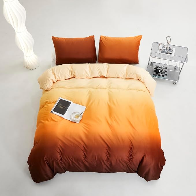 CLOTHKNOW Orange White Velvet Comforter Sets Twin/Twin XL Gradient Yellow Bedding Comforter Sets Soft