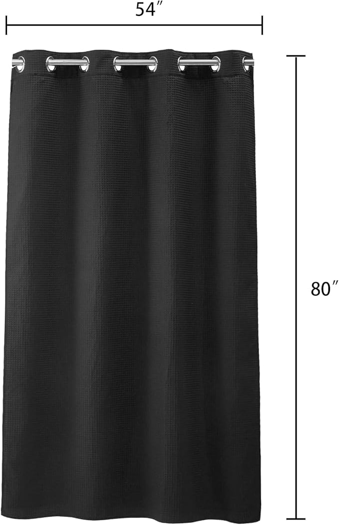River Dream Stall Waffle Weave Shower Curtain with Snap-in Liner,Cotton Blend,No Hooks Needed Shower Curtain for Bathroom, Shower Curtain with Liner Set,Black,54x80 inches