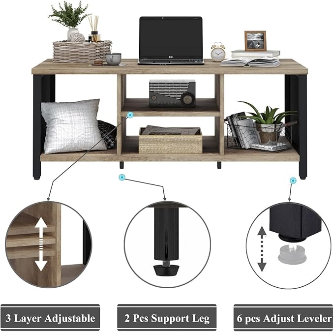 FATORRI Coffee Table for Living Room, Rustic Wood Center Table with Shelves, Farmhouse Rectangle Cocktail Tea Tables (Rustic Oak)