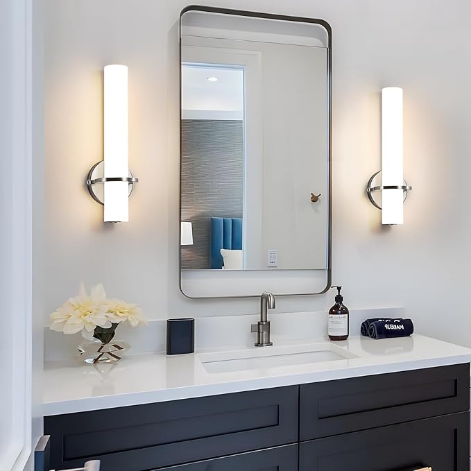 Brushed Nickel Wall Sconces Set of Two - 15 inch Modern Bathroom Sconce 15W 3000K Dimmable LED Sconces Wall Lighting, Indoor Wall Sconce Light for Living Room Corridor Mirror Bedroom Stairs