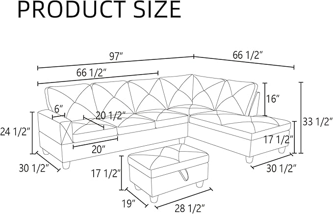 L Shaped Couch, Modular Sectional Sofa with Chaise, Modern Modular Sofas Furniture Sofa Couches for Living Room/Apartment/Office/Bedroom, Ginger