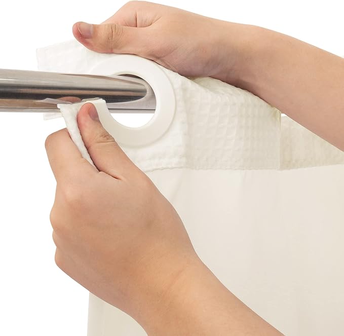 River Dream Heavyweight No Hooks Required Dotted Waffle Weave Shower Curtain with Snap in Liner - 71W x 74H,Hotel Grade,Spa Like Bath Curtain,Cream