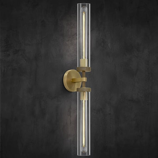 30" Bathroom Wall Sconce, Brass Wall Sconces Hardwired, Gold Wall Sconce Dimmable, Knurled Linear Sconces Wall Lighting with Glass Tube, Vanity Light for Bathroom, Living Room, Bedroom