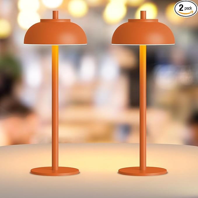 Orange Table Lamp Set of 2 Rechargeable,Table Lights Battery Operated-IP65 Waterproof-for Outdoor Patio/Restaurants/Home/Dinner/Table Lighting-Touch Control & Dimmable