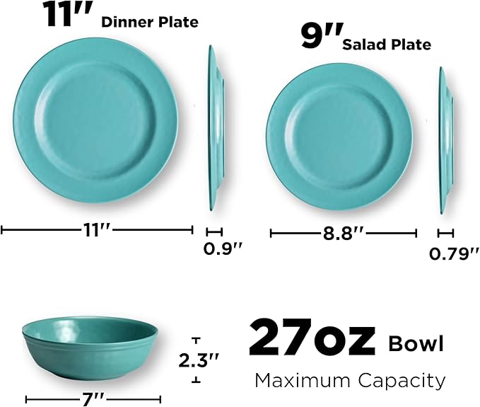 TP 18-Piece Dinnerware Set, Melamine Dishes Set with Bowls and Plates, Service for 6, Non-breakable Lightweight Dining Tableware, Teal