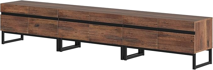 Wampat 3 in 1 Modern TV Stand for Up to 110 inch TVs, Wood Entertainment Center with Storage Cabinets and Metal Base, Living Room Media Console, Brown