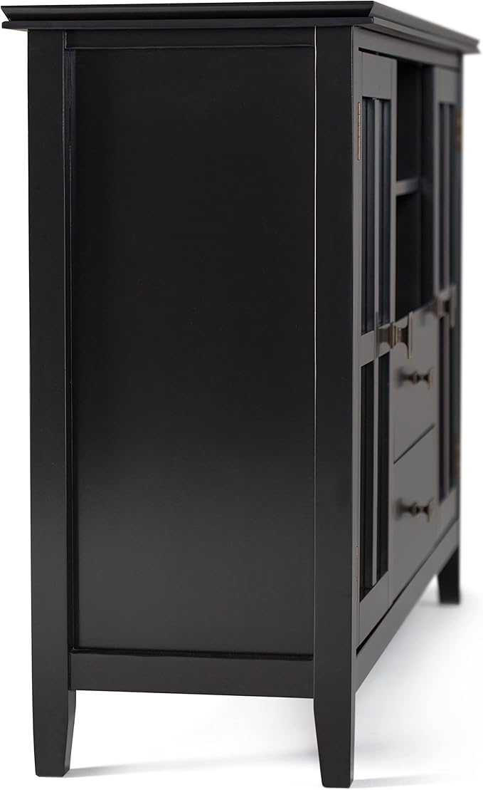 SIMPLIHOME Artisan SOLID WOOD 53 Inch Wide Transitional TV Media Stand in Black for TVs up to 60 Inches, For the Living Room and Entertainment Center