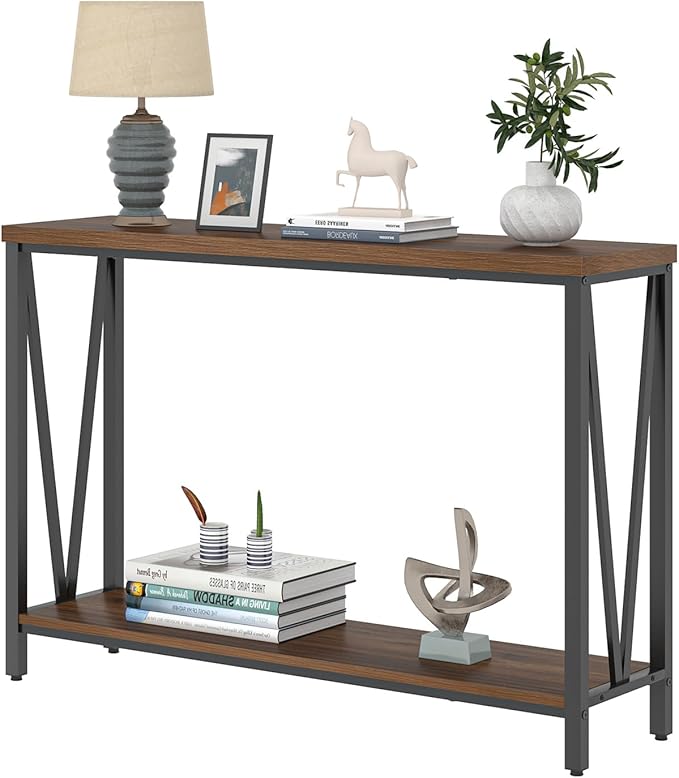 FOLUBAN Entryway Table, Narrow Console Table, Modern Sofa Table for Living Room, Hallway, Behind Couch (Rustic Walnut)