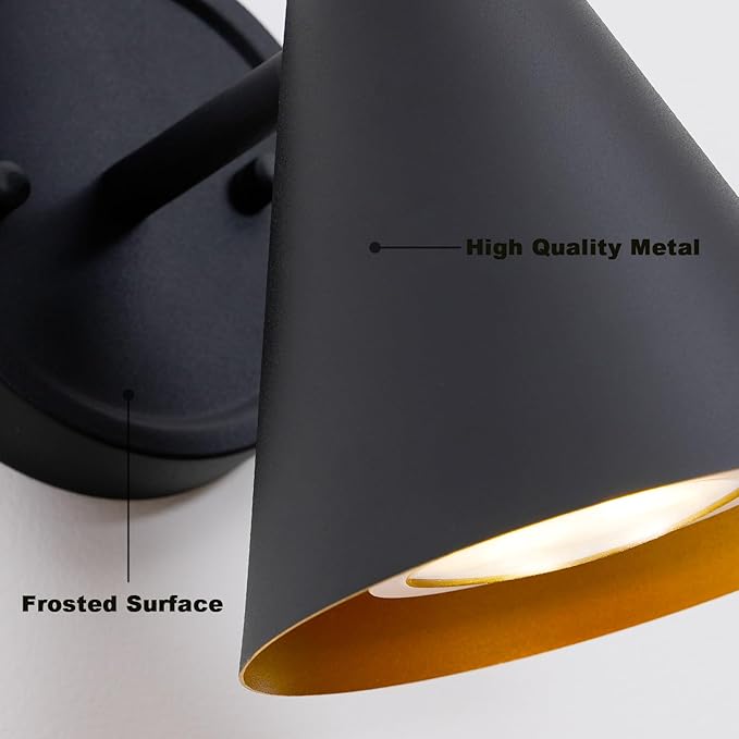 HEQIQEH Modern Battery Powered Adjustable Wall Sconces Light Set of 2 with Flared Funnel Metal Shade, 13 RGB Remote Control Dimmable Wall Mounted Lamp for Galleries, Hallway, Bedroom, Hotels