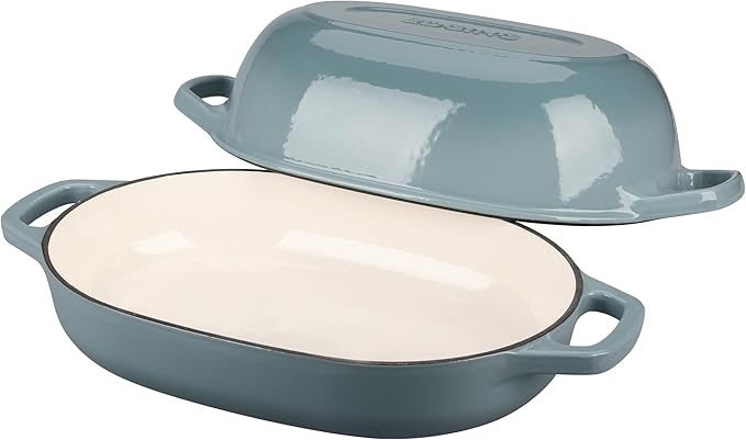 Enameled Cast Iron Dutch Oven Pot with Lid, Oval Dutch Oven for Bread Baking, Bread Oven for Homemade Sourdough Bread Baking, 7qt, Seasalt