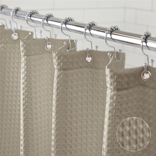 GORILLA GRIP Waffle Shower Curtain, Thick Weighted Fabric, 72x78, Wrinkle and Rust Resistant, Classic Hotel Quality Design, Heavy Duty Long Curtains for Bathroom Showers, Bath Tubs, Machine Wash Beige