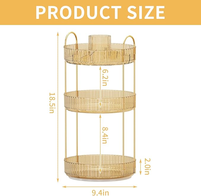 360° Rotating Makeup Organizer, Large-Capacity Skincare Make Up Storage 3 Tier Perfume Organizers Cosmetic Dresser Organizer with Makeup Brush Holder, Fits Bedroom, Bathroom, Vanity Shelf Countertop