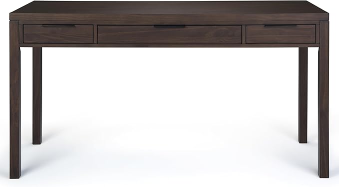 SIMPLIHOME Hollander Desk - 60-Inch Wide Solid Wood Writing Desk in Warm Walnut Brown, Contemporary Home Office Computer Table for Workspace or Study with 2 Drawers and Flip-Down Keyboard Tray