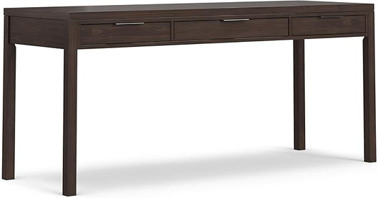 SIMPLIHOME Hollander Desk - 72-Inch Wide Solid Wood Writing Desk in Warm Walnut Brown, Contemporary Modern Home Office Computer Table for Study with 2 Drawers and Flip-Down Keyboard Tray
