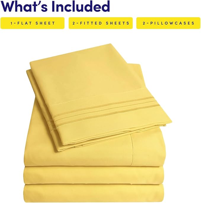 1500 Supreme Collection Extra Soft Split King Sheets Set, Yellow - Luxury Bed Sheets Set with Deep Pocket Wrinkle Free Bedding, Over 40 Colors, Split King Size, Yellow