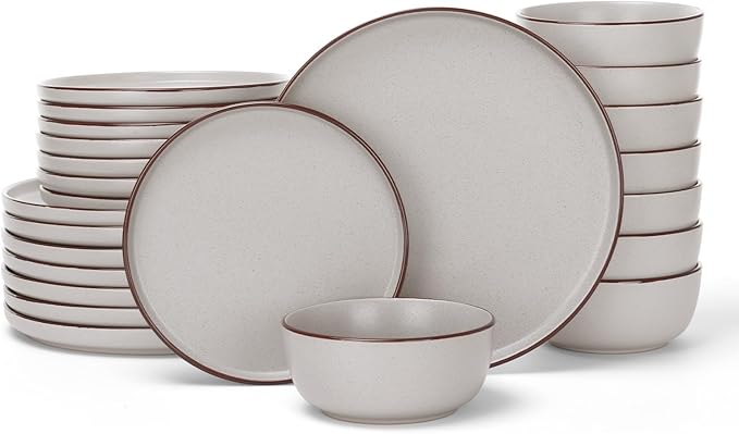 Famiware Mercury 24 Pieces Dinnerware Sets, Plates and Bowls Sets for 8, Microwave and Dishwasher Safe Dish Set, Light Grey