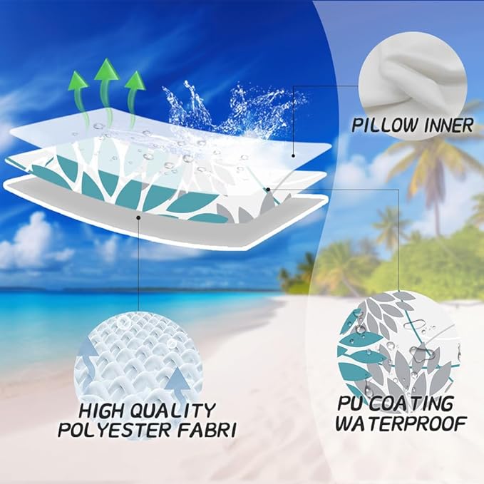 Blue and Grey Floral Pillow Covers 18x18 Set of 2 Outdoor Waterproof Decorative Throw Pillows Summer Pillow Covers Polyester Cushion Case Decor for Couch Patio Funiture Garden Porch 011A18