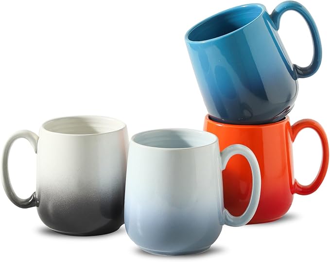 Hasense Ceramic Coffee Mugs Set of 4, 15 oz Coffee Cups With Handle, Porcelain Large Mugs for Latte, Tea, Milk, Coffee, Cappuccinos, Dishwasher Safe & Microwave, Colorful