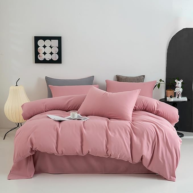 Cottonight Pink Comforter Set Twin Blush Pink Bedding Set Full Pale Pink Quilts Blanket Solid Color Soft Breathable Dusty Rose Comforter Set for Women Girls Twin Bed