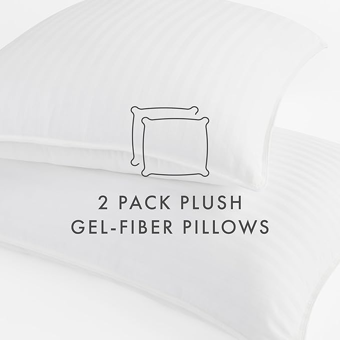 Linen Market Cooling Gel Queen Pillows Set of 2-100% Cotton Cover, Soft Gel-Fiber Filling, Bed Pillows for All Sleepers, Odorless and Non-Toxic, Perfect Firmness for Cool Comfort