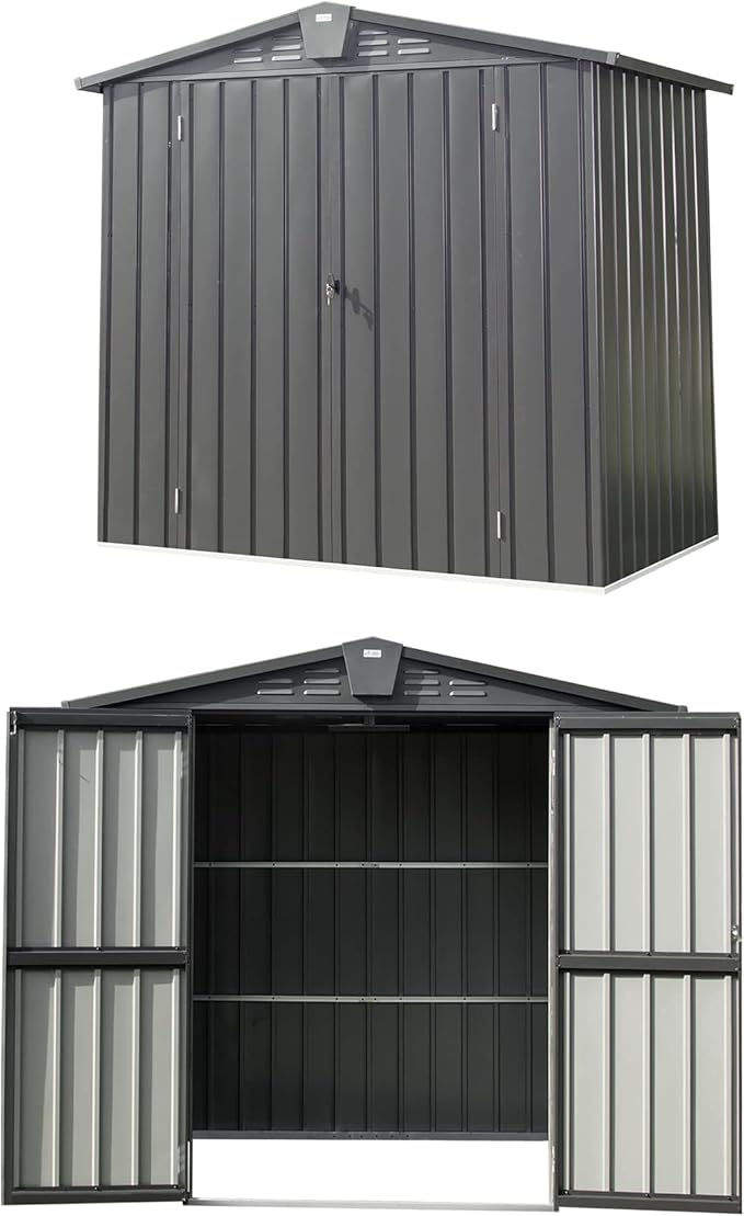 Domi 10’ x 8’ Outdoor Storage Shed, Metal Sheds Tool Storage Gable Roof with Lockable Door & Air Vents, Outdoor Galvanized Steel Sheds for Backyard,Garden,Patio,Lawn