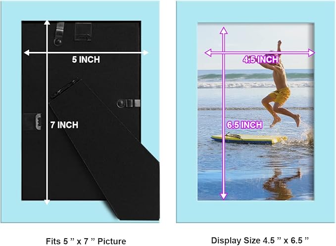 Renditions Gallery 5x7 inch Picture Frame High-end Modern Style, Made of Solid Wood and High Definition Glass Ready for Wall and Tabletop Photo Display, Blue Frame