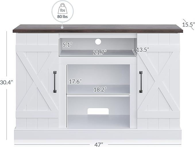 BELLEZE Industrial 47 Inch Rustic Wood TV Stand & Media Entertainment Center Console Table for TVs up to 50 Inch with Open Storage Shelves & Cabinets - Veropeso (White)