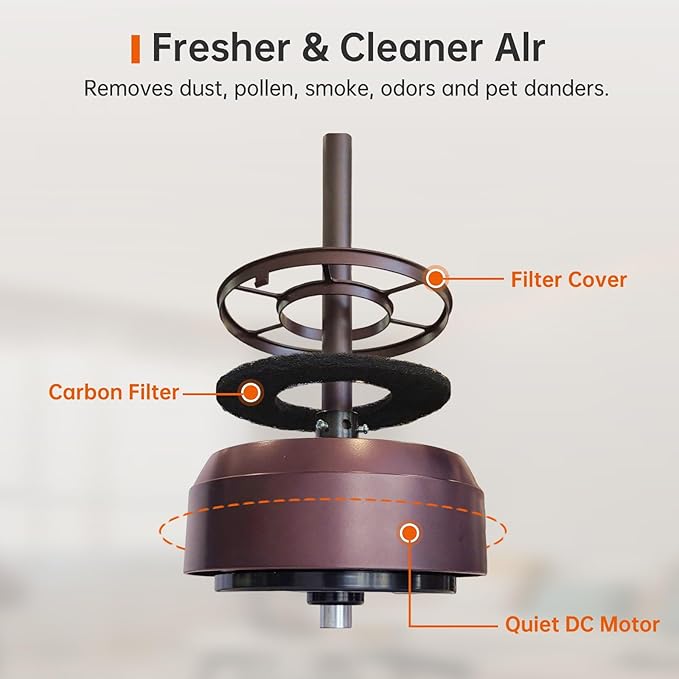 reiga 65 Inch Walnut Wood Ceiling Fan with Lights and Remote Control, Quiet Reverse DC Motor, High Airflow, Timer Function, and Built-in Air Purifier Coconut Carbon Pads for Home