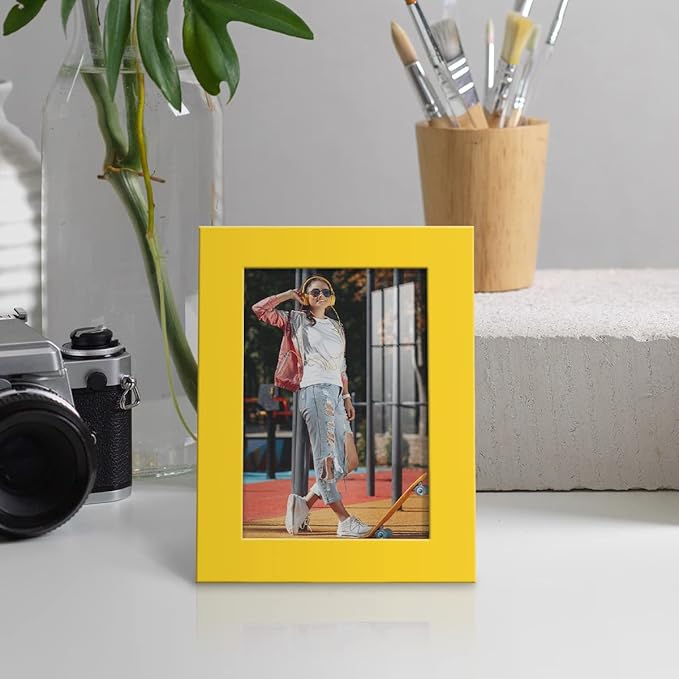 Renditions Gallery 3.5x5 inch Picture Frame High-end Modern Style, Made of Solid Wood and High Definition Glass Ready for Wall and Tabletop Photo Display, Yellow Frame