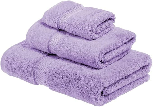 Superior Egyptian Cotton Pile 3 Piece Towel Set, Includes 1 Bath, 1 Hand, 1 Face Towel/Washcloth, Ultra Soft Luxury Towels, Thick Plush Essentials, Guest Bath, Spa, Hotel Bathroom, Purple