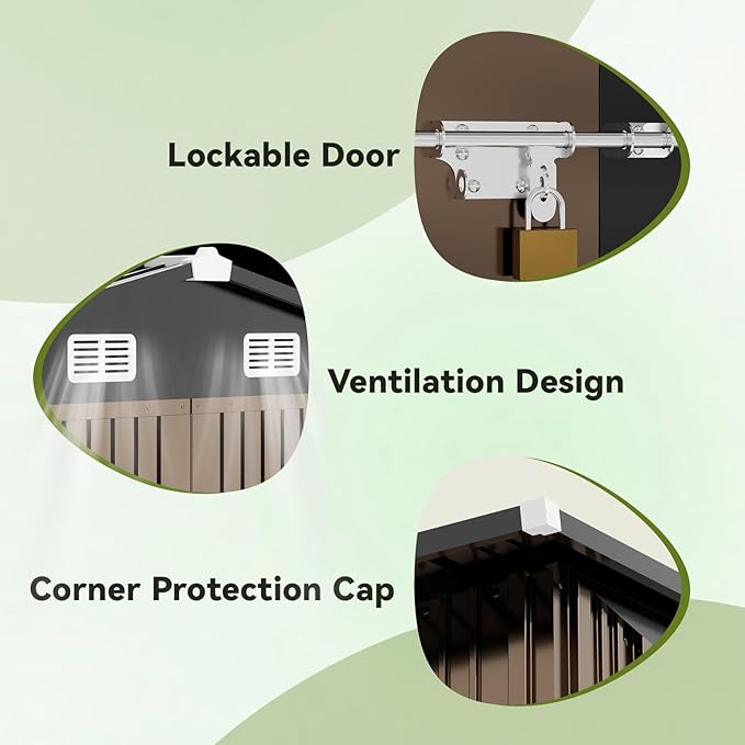 COMHOMA Shed Outdoor Storage Shed Metal,Lockable Doors Tool Sheds with Sloping Roof,Steel Garden Shed with Air Vent for Backyard,Patio,Lawn,Poolside (Brown, 10'*10')