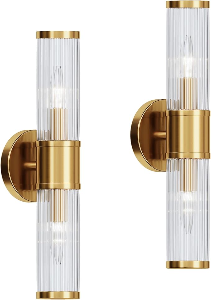 Wall Sconces Set of Two Gold Morden Wall Lamp for Bathroom Living Room Vanity Lights Fixture (Without Bulbs)