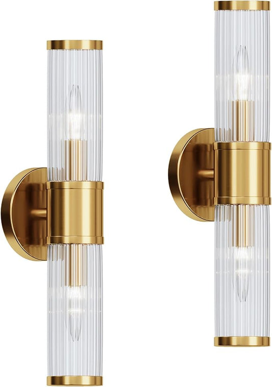 Wall Sconces Set of Two Gold Morden Wall Lamp for Bathroom Living Room Vanity Lights Fixture (Without Bulbs)