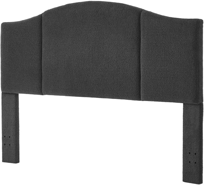 24KF Middle Century Upholstered Foldable King Headboard, Modern Boucle Teddy Fabric, California King, Dark Gray