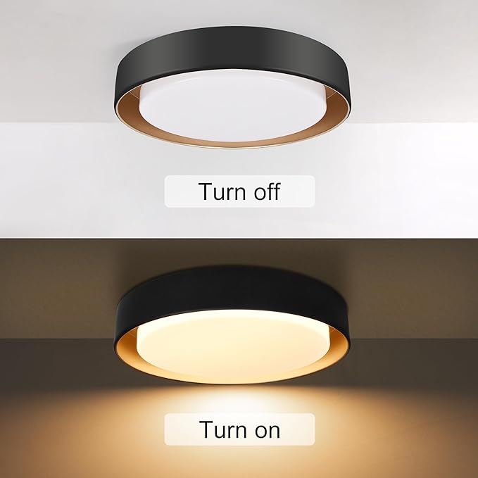 Hlite 10 inch Ceiling Light Fixture,Black LED Flush Mount Ceiling Light with Gold Inside,3000K/Warm White/20W,Dimmable 1600LM Indoor Room Decorative Modern Ceiling Lights for Bedroom Kitchen(2 Pack)