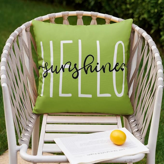 DFXSZ Outdoor Pillow Covers 16x16 Inch Set of 2 Hello Sunshine Decor Grass Green Waterproof Throw Pillow Covers Summer Outdoor Pillow Covers Decor for Patio Funiture Garden Sofa Couch 020E16